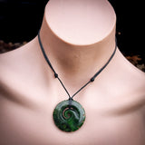NZ Greenstone Pounamu Notched Koru Pendant Necklace (N947)