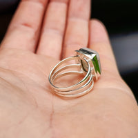 (R) Solid Sterling Silver & Natural Moonstone Handmade Rectangle Cage Ring