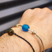 Rustic Recycled Blue Sea Glass One Off Bracelet (1A3-703)