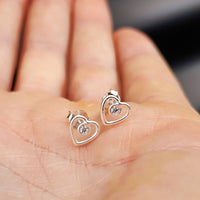 Clear CZ & Solid 925 Sterling Silver Heart Stud Earrings
