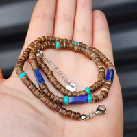 Coconut Shell, Turquoise & Lapis Lazuli Surfer Choker Necklace