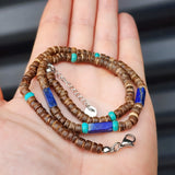 Coconut Shell, Turquoise & Lapis Lazuli Surfer Choker Necklace