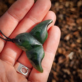 NZ Greenstone Pounamu Whale Tail Pendant Necklace (N897)