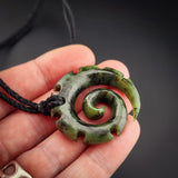 Natural Jade Notched Koru Pendant Necklace (N2123)