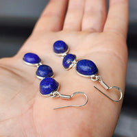 Solid Sterling Silver & Natural Lapis Lazuli Handmade Hanging Hook Earrings