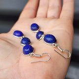 Solid Sterling Silver & Natural Lapis Lazuli Handmade Hanging Hook Earrings