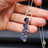 Handmade Solid Sterling Silver & 4x Setting Natural Amethyst Pendant Necklace