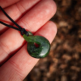 NZ Greenstone Pounamu Twist Pendant Necklace (N997)