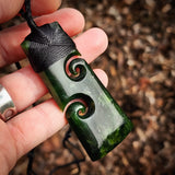 Natural Jade Double Koru Toki Pendant Necklace (N1178)