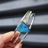 Solid Sterling Silver & Natural Labradorite Handmade Cuff Bracelet
