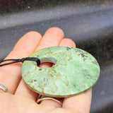 NZ Greenstone Pounamu Disk Pendant Necklace (N460)