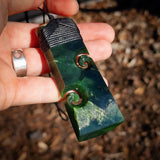 Natural Jade Double Koru Toki Pendant Necklace (N1206)