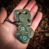 Natural Nephrite Jade Side Hei Tiki Pendant Necklace (N1064)