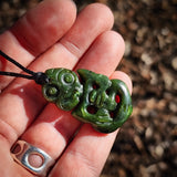NZ Greenstone Pounamu Tiki Pendant Necklace (N1097)