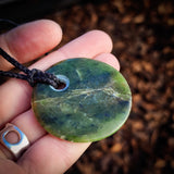 NZ Greenstone Pounamu Disk Pendant Necklace (N850)