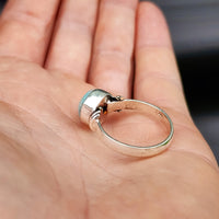(T) Solid Sterling Silver & Natural Larimar Handmade Round Solitaire Ring