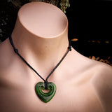 NZ Greenstone Pounamu Double Koru Heart Pendant Necklace (N876)
