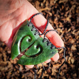2pcs Matching NZ Greenstone Pounamu Koru Heart Pendant Necklace Pair (N955)