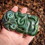 NZ Greenstone Pounamu XL Tiki Pendant Necklace (N866)