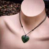 NZ Greenstone Pounamu Heart Pendant Necklace (N937)