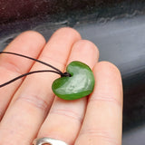 NZ Greenstone Pounamu Heart Pendant Necklace (N407)