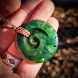 NZ Greenstone Pounamu Notched Koru Pendant Necklace (N859)