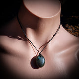 Natural Labradorite Oval Freeform Pendant Necklace (1BBB307)