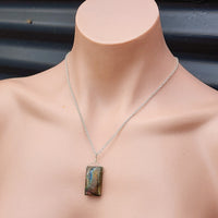 Solid Sterling Silver & Natural Labradorite Rectangle Pendant & Chain Necklace