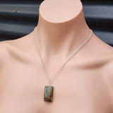 Solid Sterling Silver & Natural Labradorite Rectangle Pendant & Chain Necklace