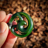 NZ Greenstone Pounamu Triple Koru Pendant Necklace (N887)