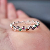 (Q) Solid 925 Sterling Silver & Mixed CZ Eternity Ring