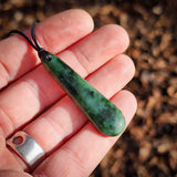 NZ Greenstone Pounamu Drop Pendant Necklace (N953)