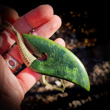 NZ Greenstone Pounamu XL Axe Hook Pendant Necklace (N1045)