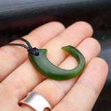 NZ Greenstone Pounamu Hook Pendant Necklace (N435)