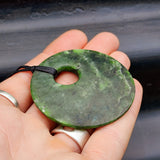 NZ Greenstone Pounamu Disk Pendant Necklace (N429)