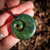 NZ Greenstone Pounamu Round Koru Pendant Necklace (N916)