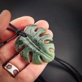 Natural Jade Monstera Leaf Pendant Necklace (N2172)