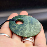 NZ Greenstone Pounamu Disk Pendant Necklace (N339)