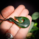 Nephrite Jade / Greenstone Whale Tail Hook Pendant Necklace (N498)