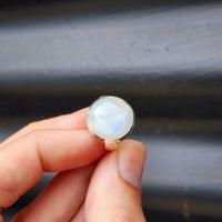 (Q) Solid Sterling Silver & Natural Round Moonstone Handmade Solitaire Ring