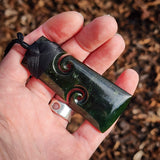 NZ Greenstone Pounamu Double Koru Toki Pendant Necklace (N951)