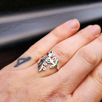 (R) Solid 925 Sterling Silver & Natural Paua Leaf Ring