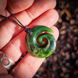 NZ Greenstone Pounamu Koru Pendant Necklace (N1027)