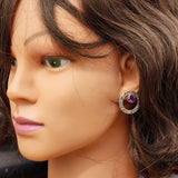 22mm Round Sterling Silver & Natural Amethyst Textured Stud Earrings