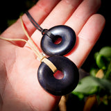 Natural Obsidian Donut Pendant Necklace