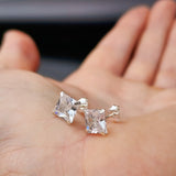 7mm Square CZ & Solid 925 Sterling Silver Stud Earrings