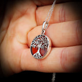 Solid 925 Sterling Silver & Natural Amber Handmade Tree of Life Pendant Necklace