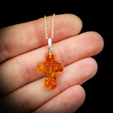 Solid 925 Sterling Silver & Natural Polished Hand Carved Rustic Cross Pendant Necklace