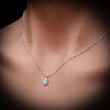 Solid 925 Sterling Silver & Natural Amazonite 7mm Pear Drop Necklace