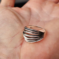Solid 925 Sterling Silver 15mm Oxidized Spiral Cage Ring